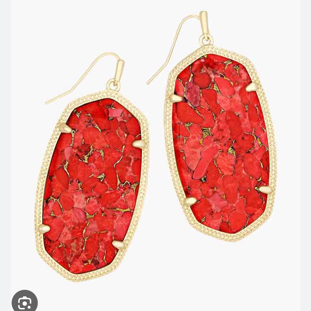 KENDRA SCOTT Red Magnesite Stone Gold Drop Danielle Statement Earrings LIKE NEW